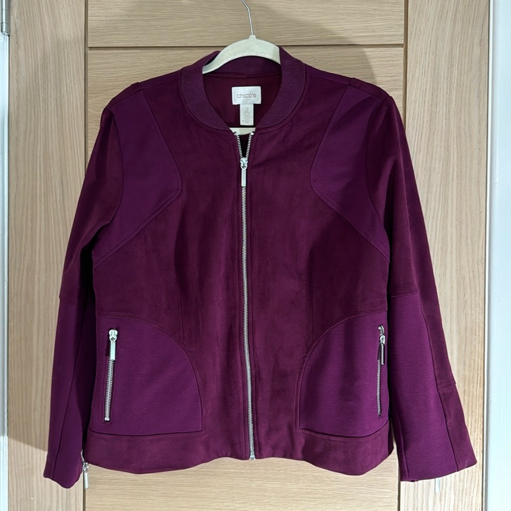 Chico’s 2 soft maroon leather bomber jacket